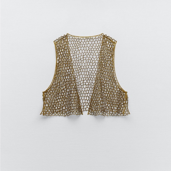 NWT Zara Beaded Mesh Top Size XS-S - Picture 2 of 3